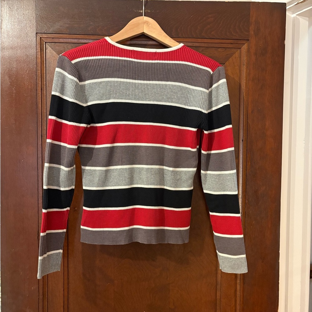Red and Grey Striped Ribbed Sweater - Picture 2 of 3